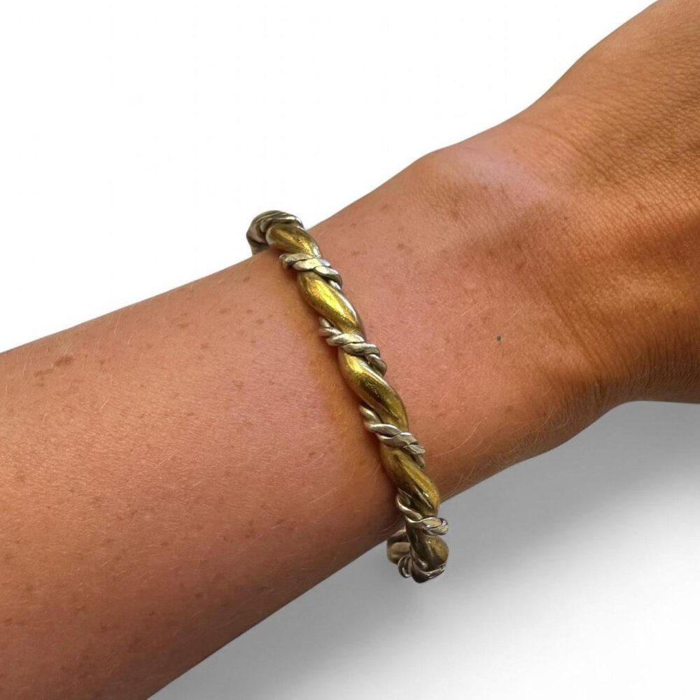 Silver and gold twisted wire cuff bracelet with a boho vibe  #cuffbracelet